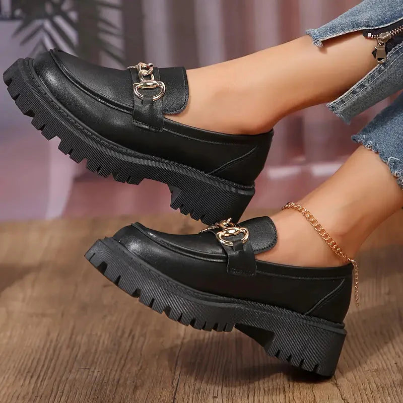 Dame loafers med chunky sål og kædedetalje, komfort