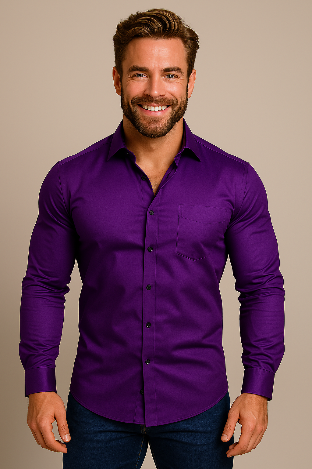 Skjorte til mænd med lange ærmer og slim fit