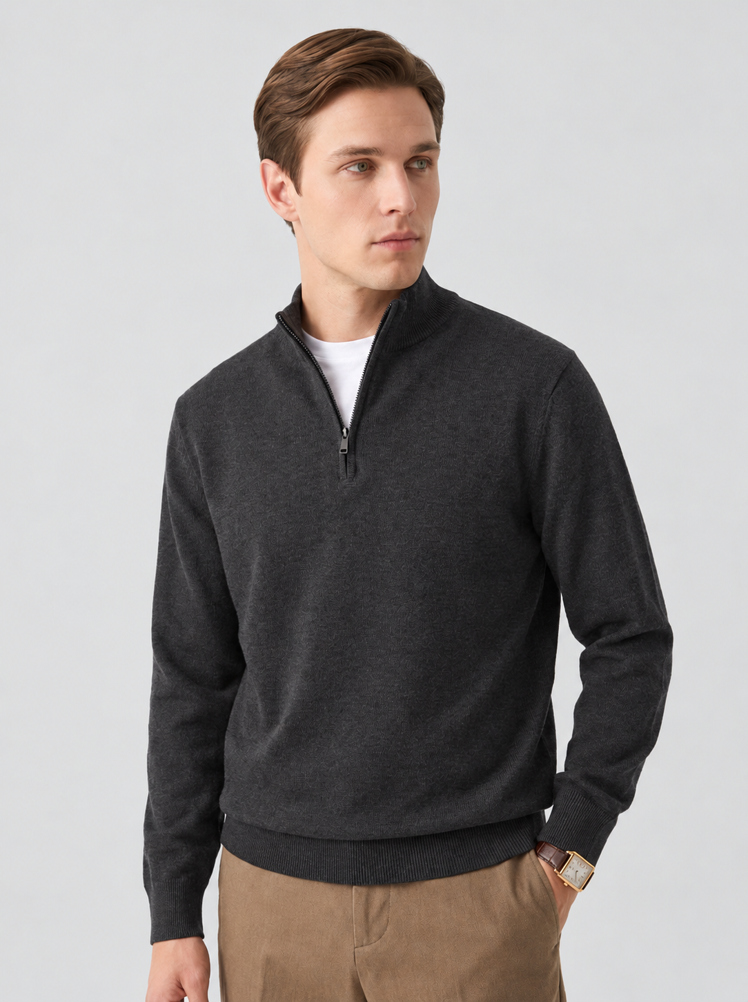 Half-Zip Sweater Men Round Neck Casual Layering