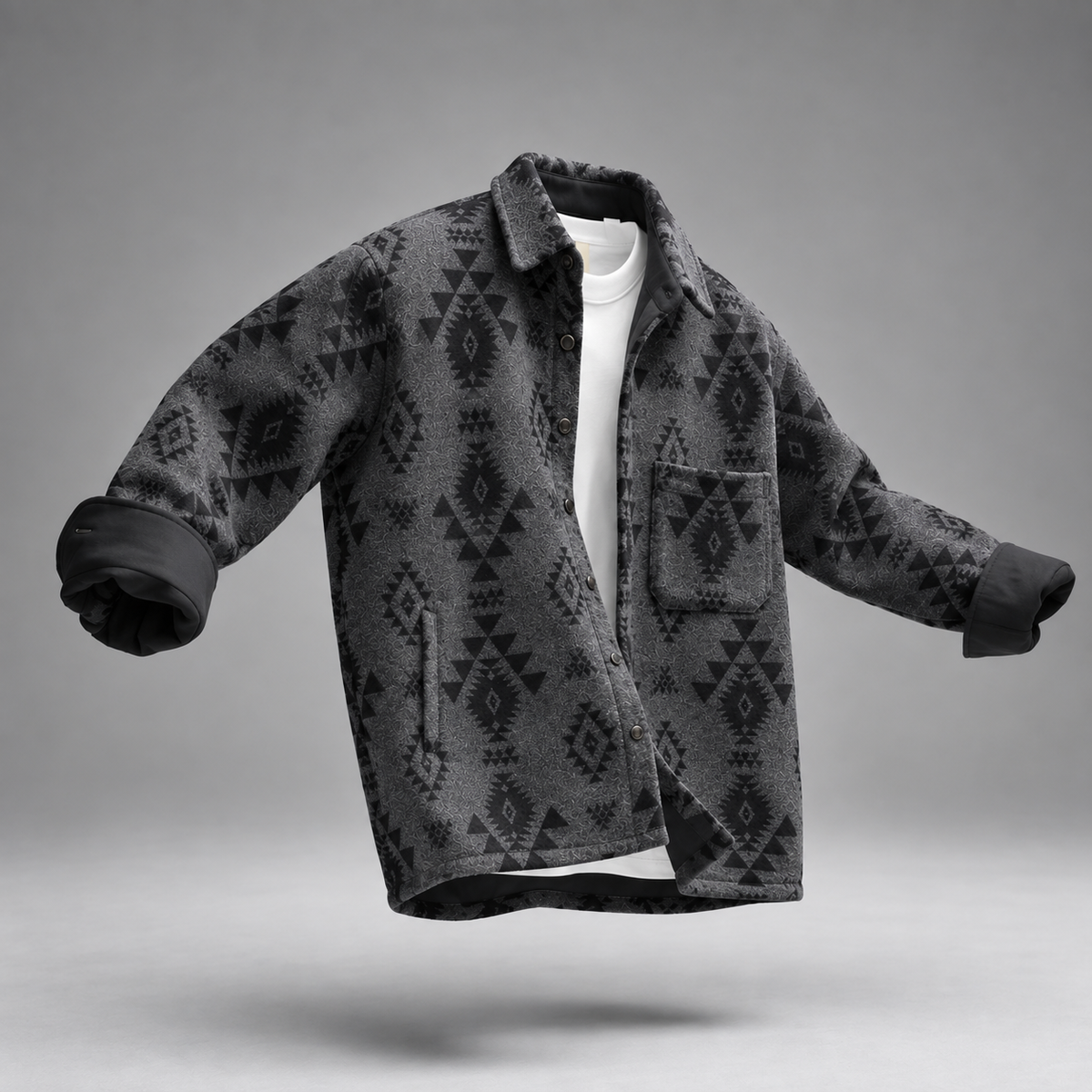 Men's Timeless Wool Overshirt with Collar and Chest Pocket