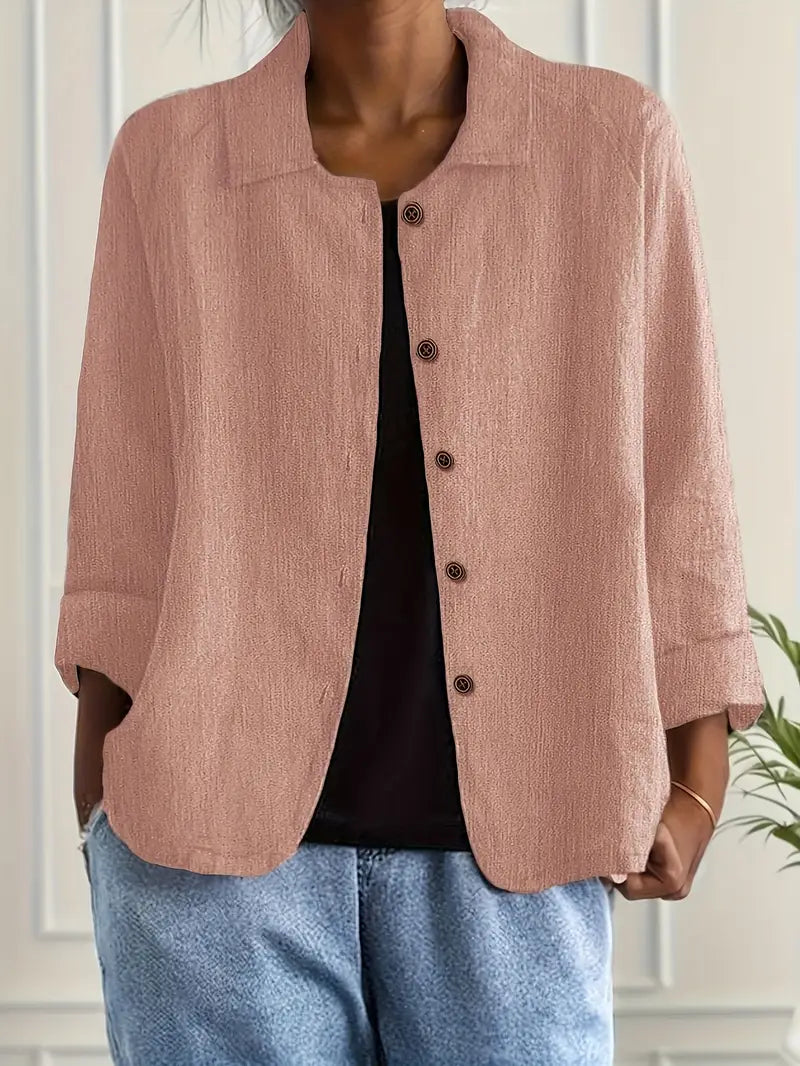 Blusa leggera in cotone da donna con colletto e chiusura con bottoni