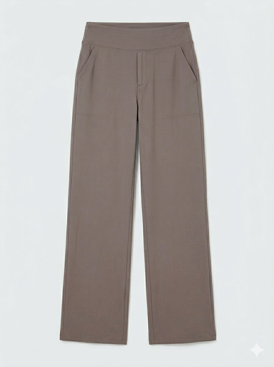 Pantalon Taille Haute Femme avec Jambes Droites et Poches