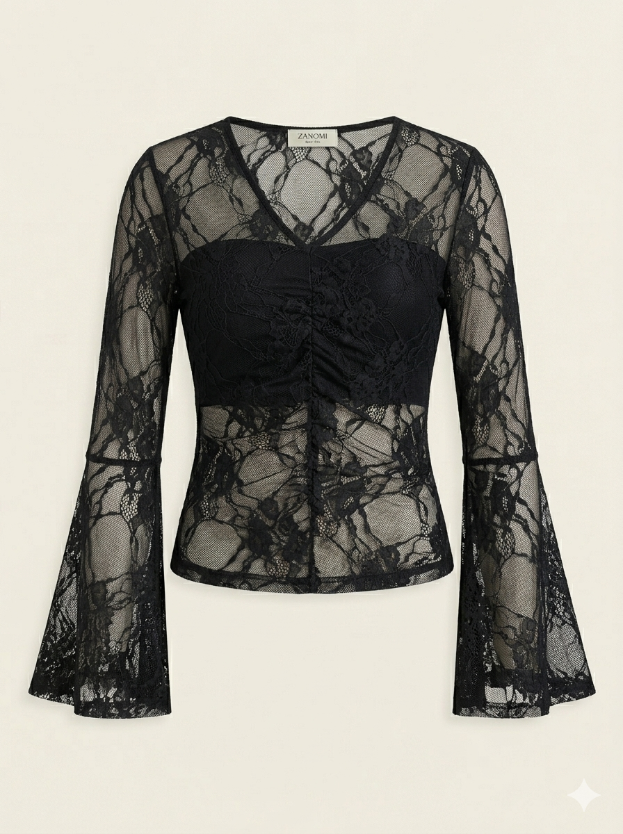Kanten Shirt Voor Dames Met Bloemenprint En V-hals