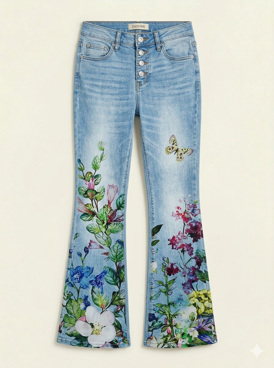 Jean flare pour femme à taille haute avec 4 boutons