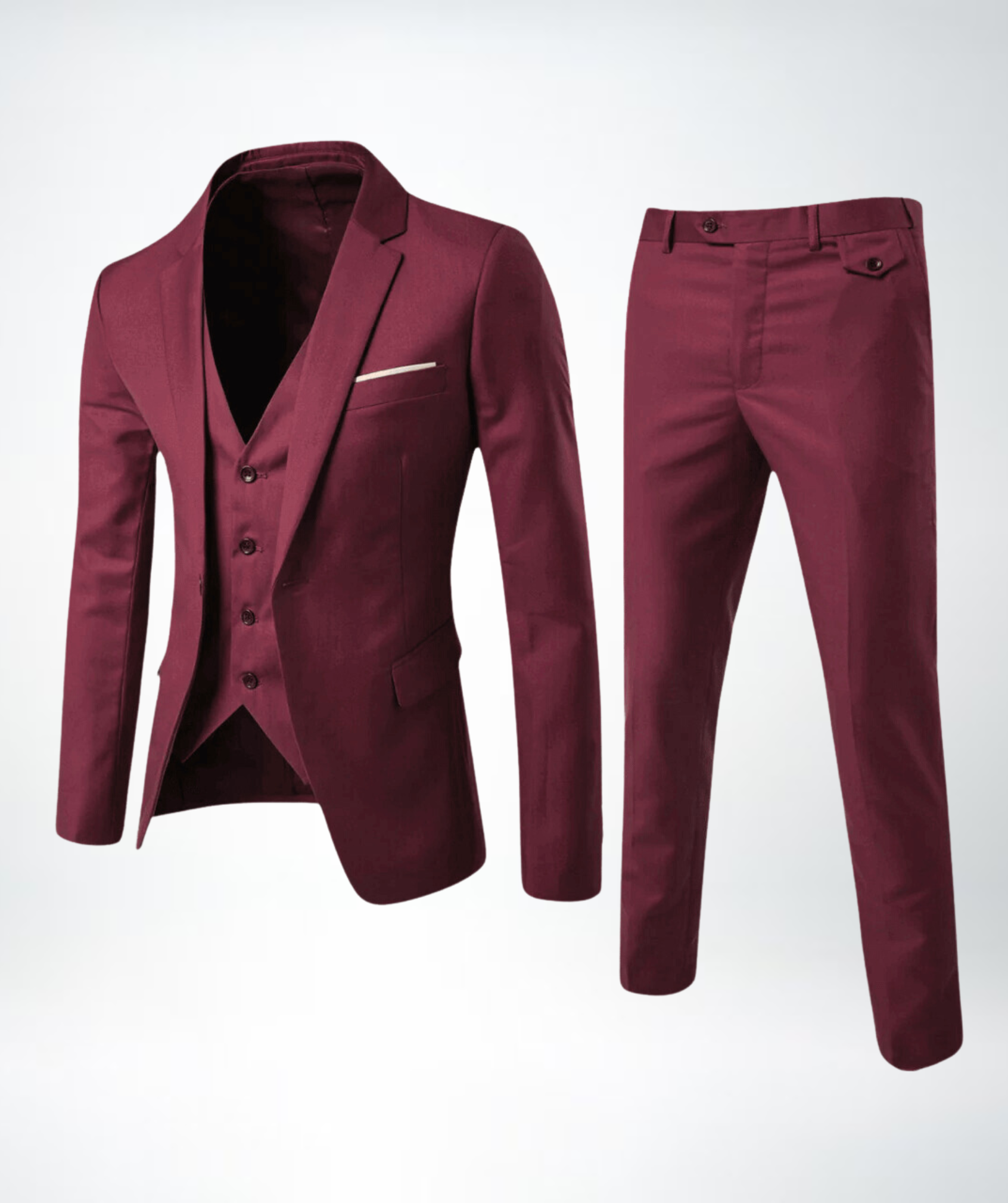 Costume trois pièces élégant homme avec gilet et pantalon slim fit
