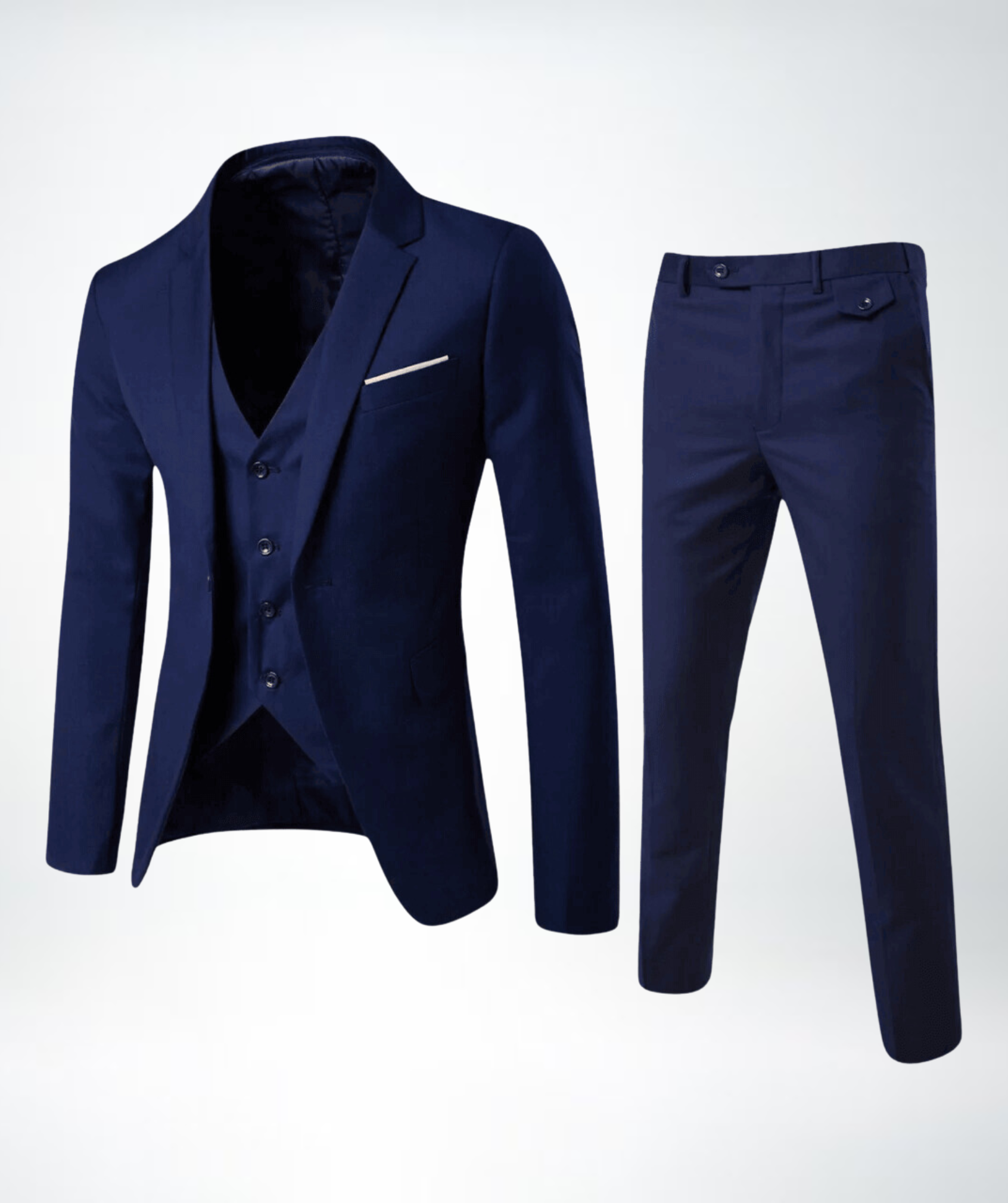 Costume trois pièces élégant homme avec gilet et pantalon slim fit