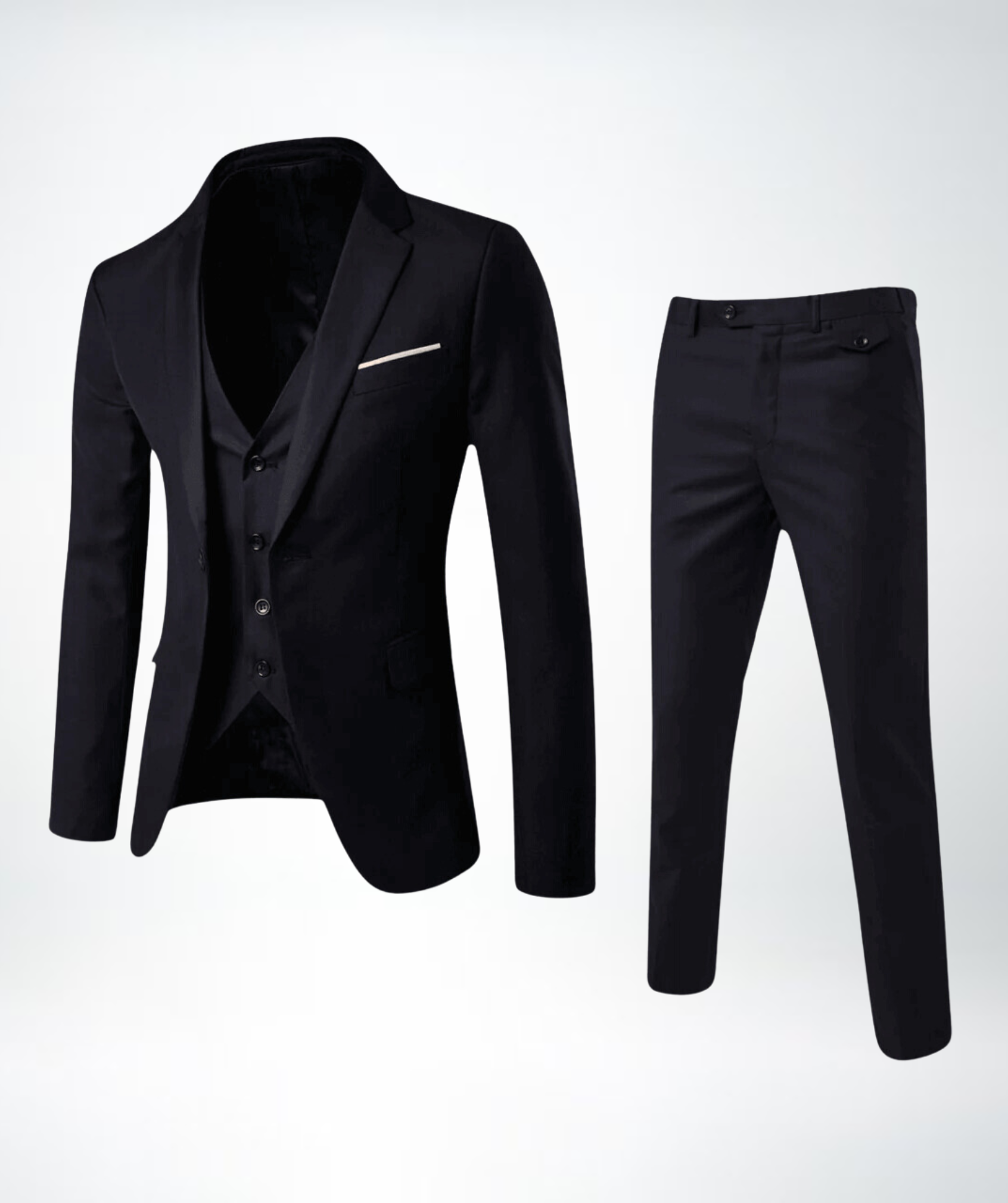 Costume trois pièces élégant homme avec gilet et pantalon slim fit