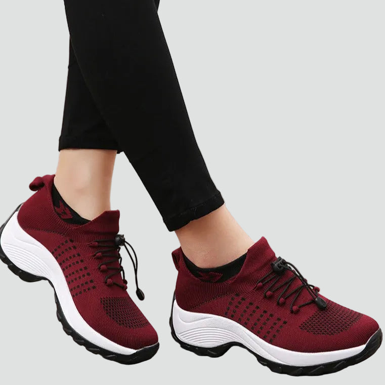 Dames Comfort Sneakers Met Elastische Veters En Antislip Zool