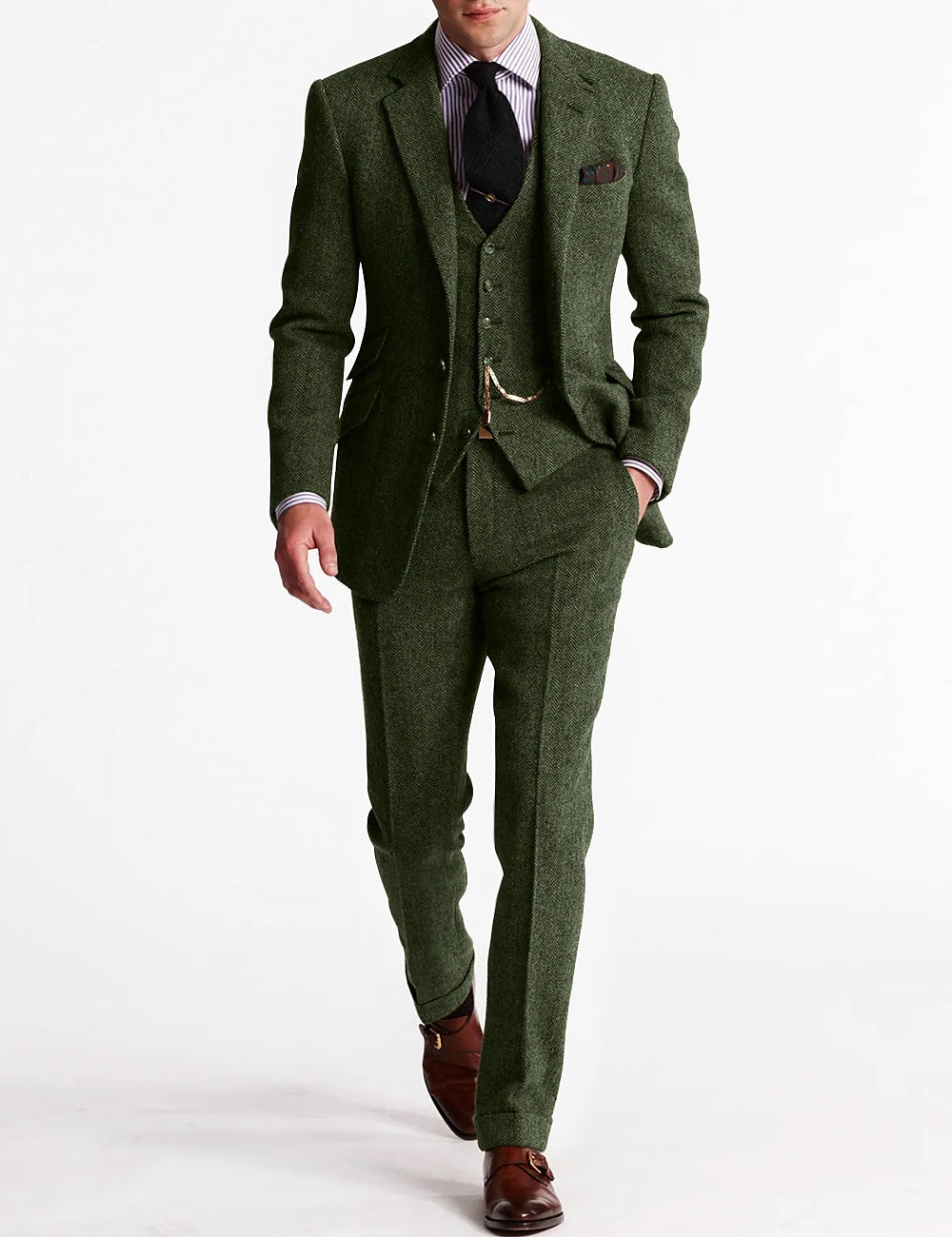 Costume pour homme élégant au design rétro trois pièces