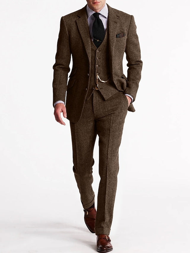 Costume pour homme élégant au design rétro trois pièces
