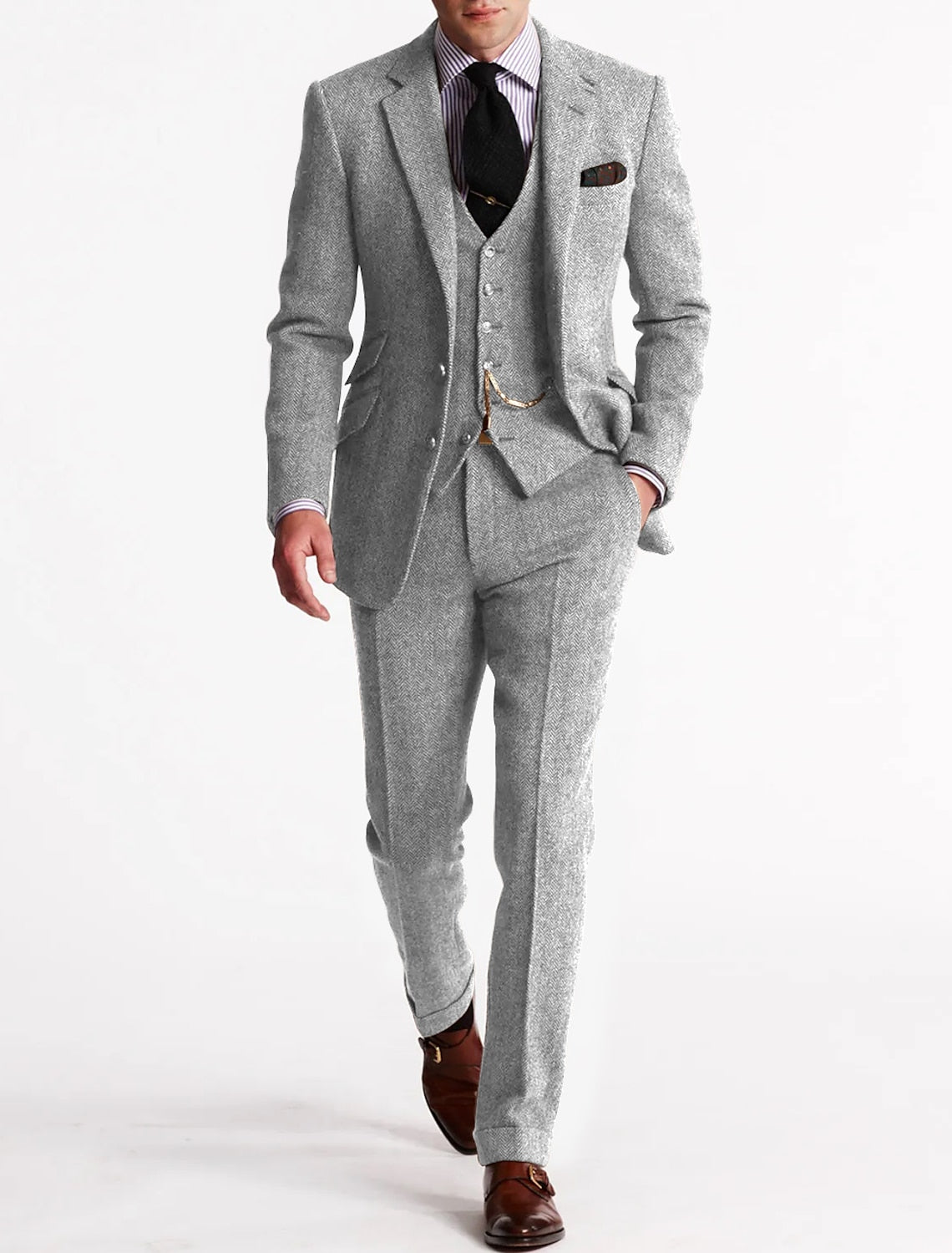 Costume pour homme élégant au design rétro trois pièces
