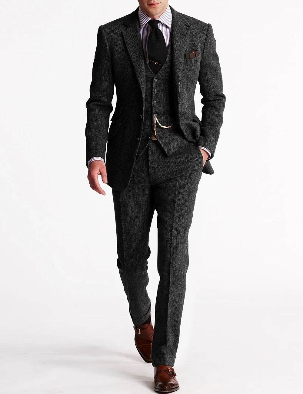 Costume pour homme élégant au design rétro trois pièces