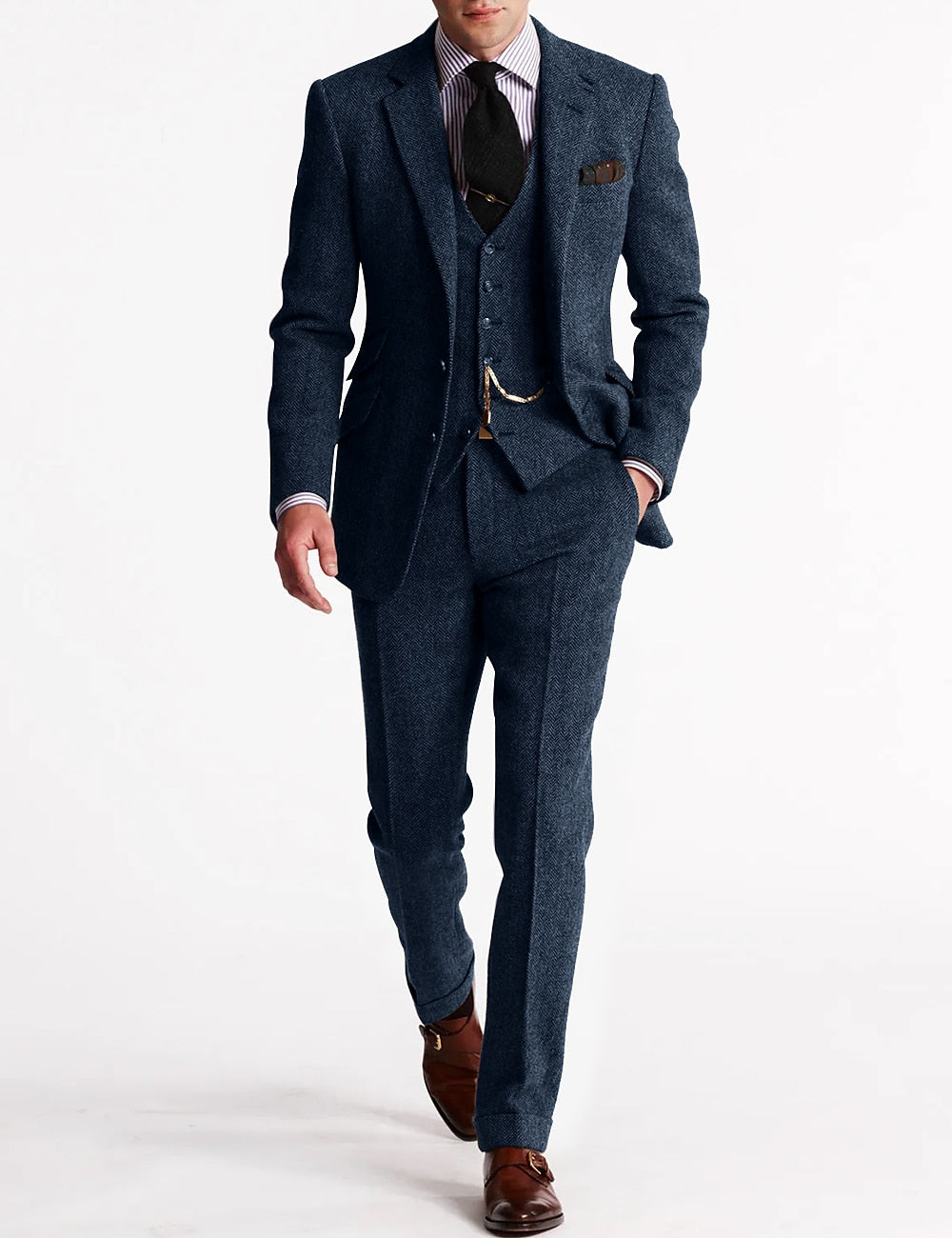 Costume pour homme élégant au design rétro trois pièces