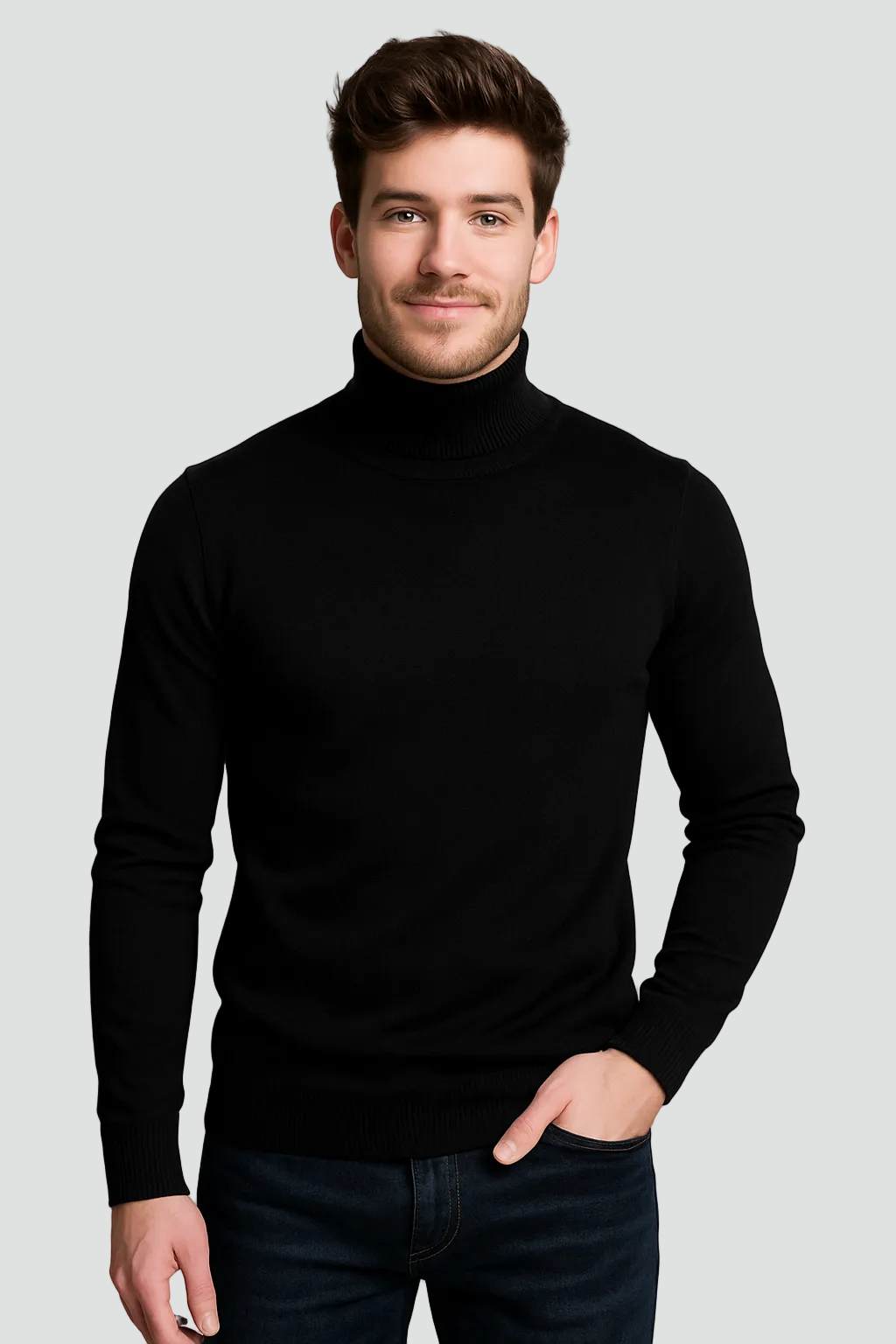 Finomkötésű, karcsúsított férfi garbó, hosszú ujjú