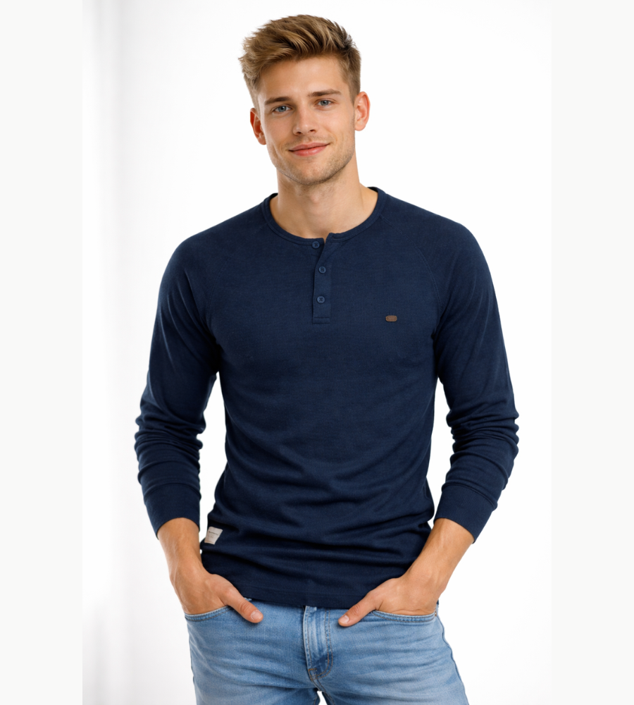 Heren Henley Shirt Lange Mouwen Knopen Casual Streetwear Basic