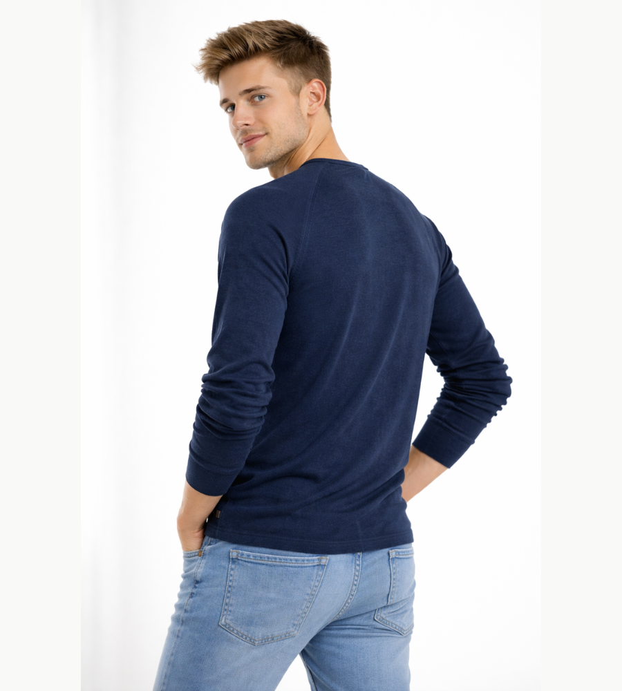 Camisola Henley de homem com mangas compridas, botões, casual e básica para streetwear