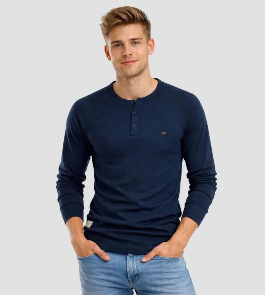 Heren Henley Shirt Lange Mouwen Knopen Casual Streetwear Basic