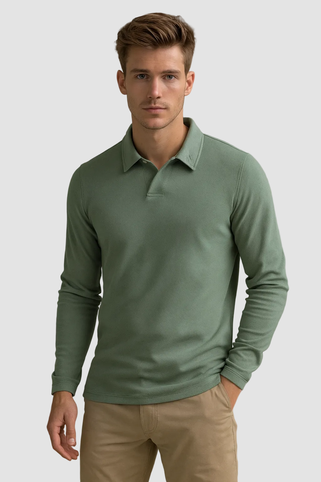 Poloshirt til mænd med lange ærmer og klassisk krave