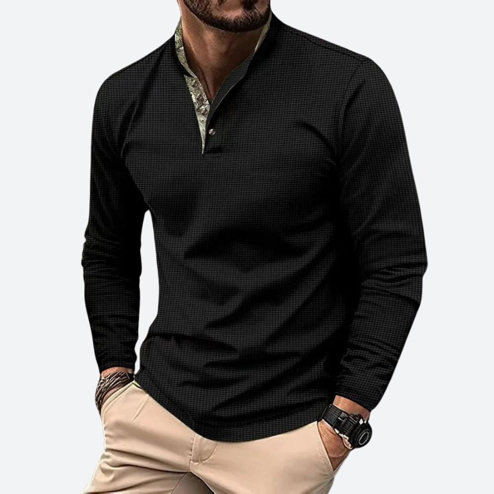 Herre poloshirt med lange ærmer og åndbart materiale