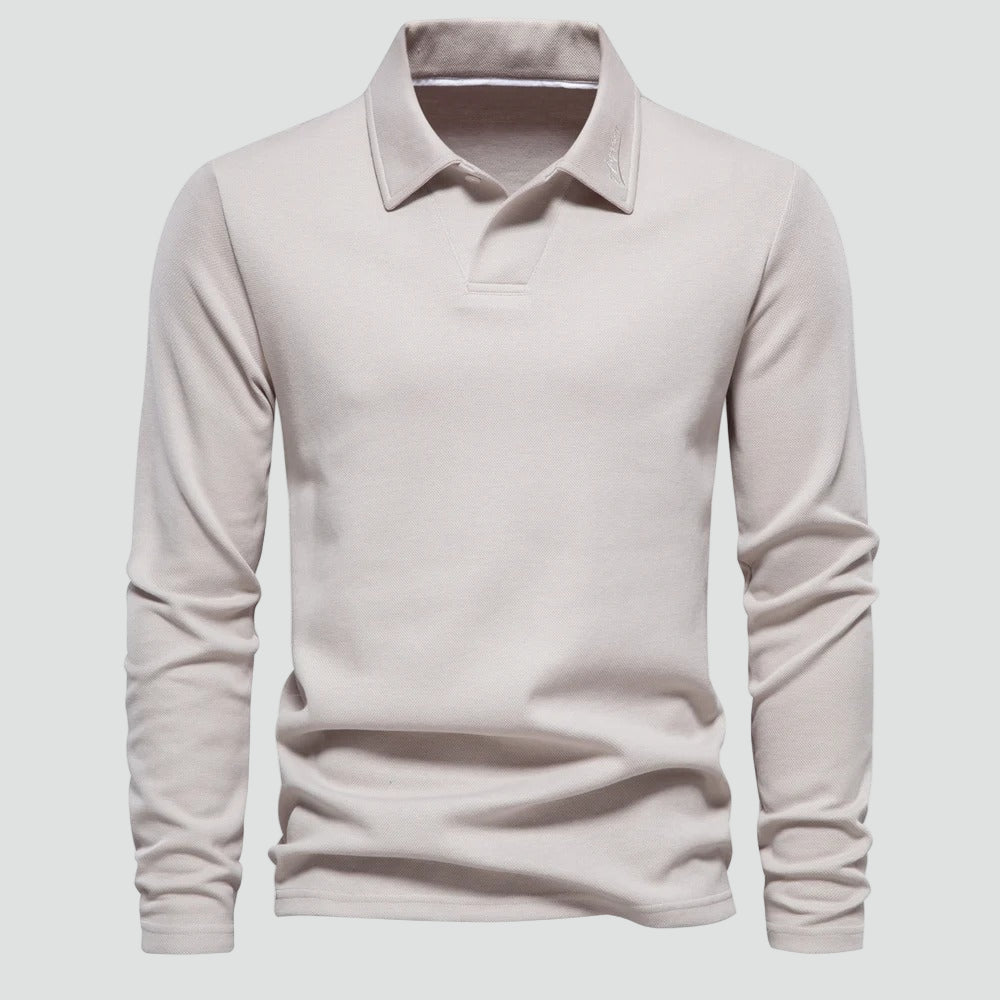 Poloshirt til mænd med lange ærmer og klassisk krave