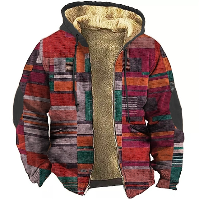 Men's patchwork vest with warm fleece lining and hood