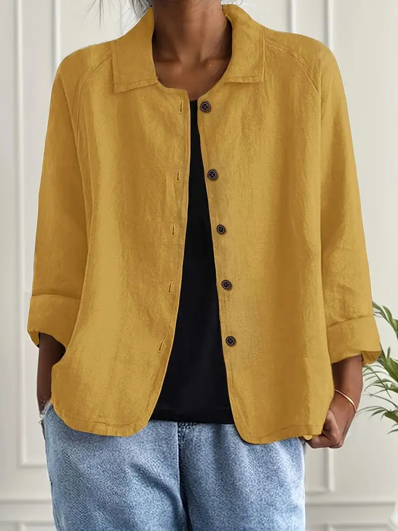 Blusa leggera in cotone da donna con colletto e chiusura con bottoni