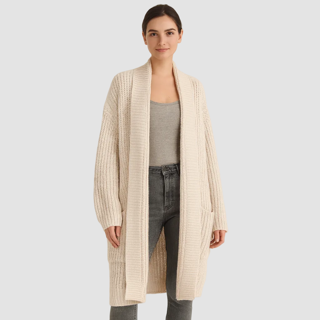 Chaleco largo de punto con bolsillos para mujer