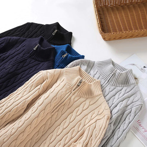 Suéter elegante para hombre de punto con media cremallera y cuello alto