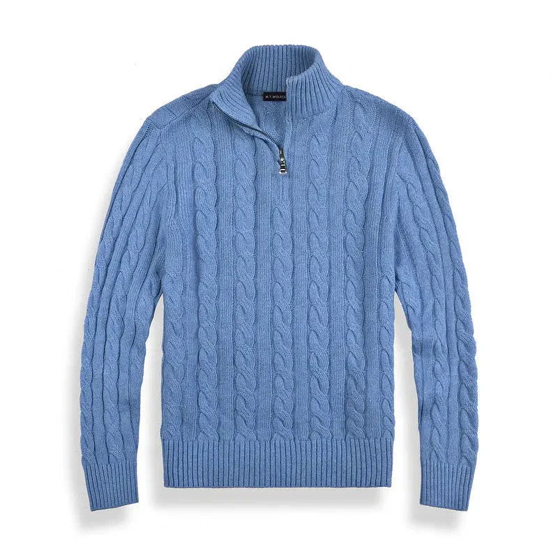 Suéter elegante para hombre de punto con media cremallera y cuello alto