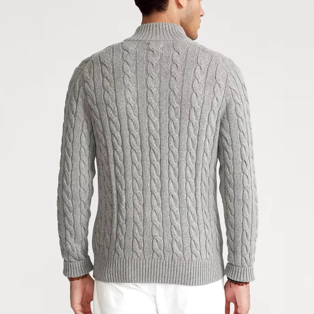 Suéter elegante para hombre de punto con media cremallera y cuello alto
