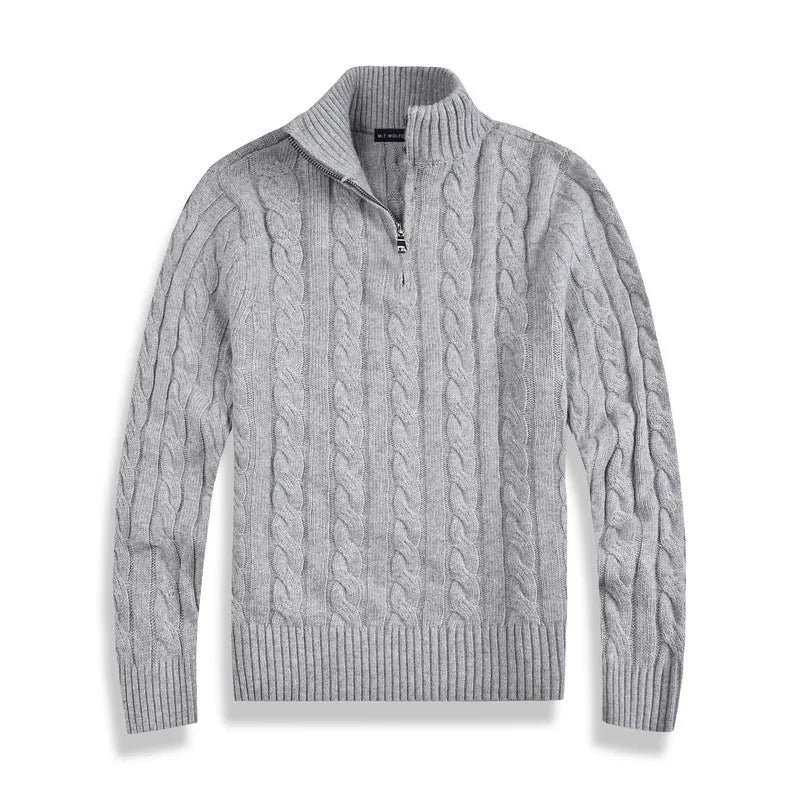 Suéter elegante para hombre de punto con media cremallera y cuello alto
