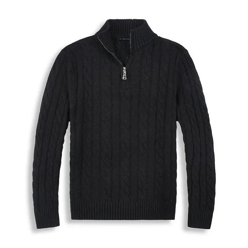 Suéter elegante para hombre de punto con media cremallera y cuello alto
