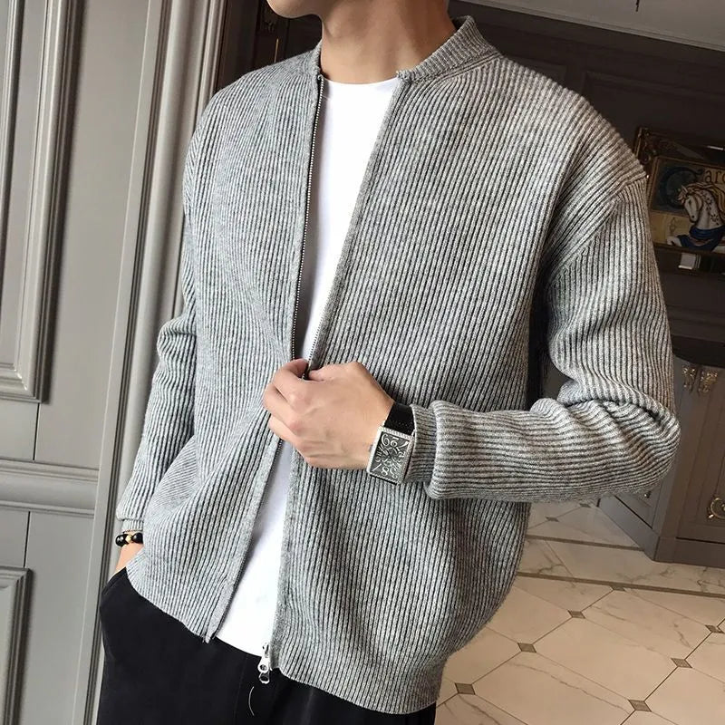Men's Ribbed Jacket with Zipper and Comfortable Fit