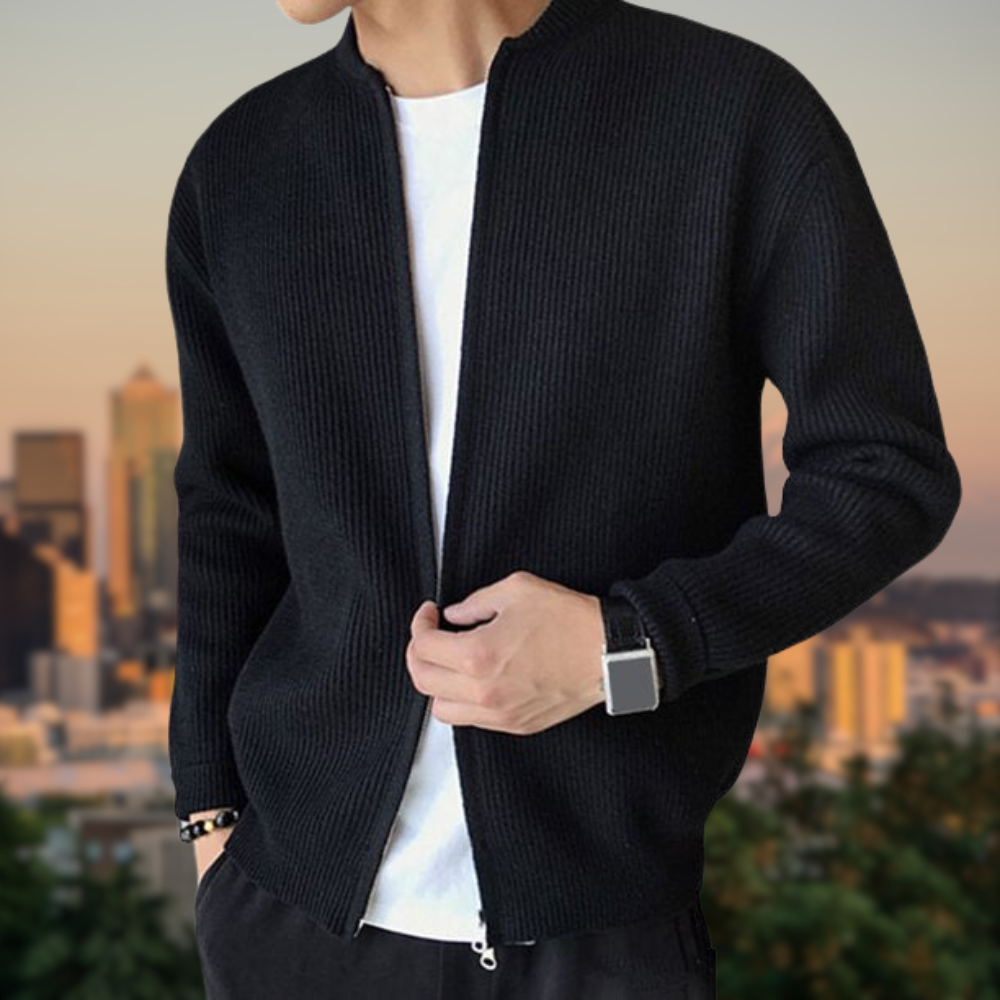 Men's Ribbed Jacket with Zipper and Comfortable Fit