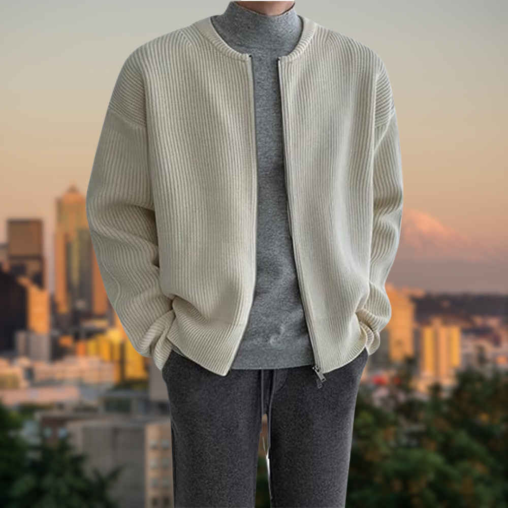 Men's Ribbed Jacket with Zipper and Comfortable Fit