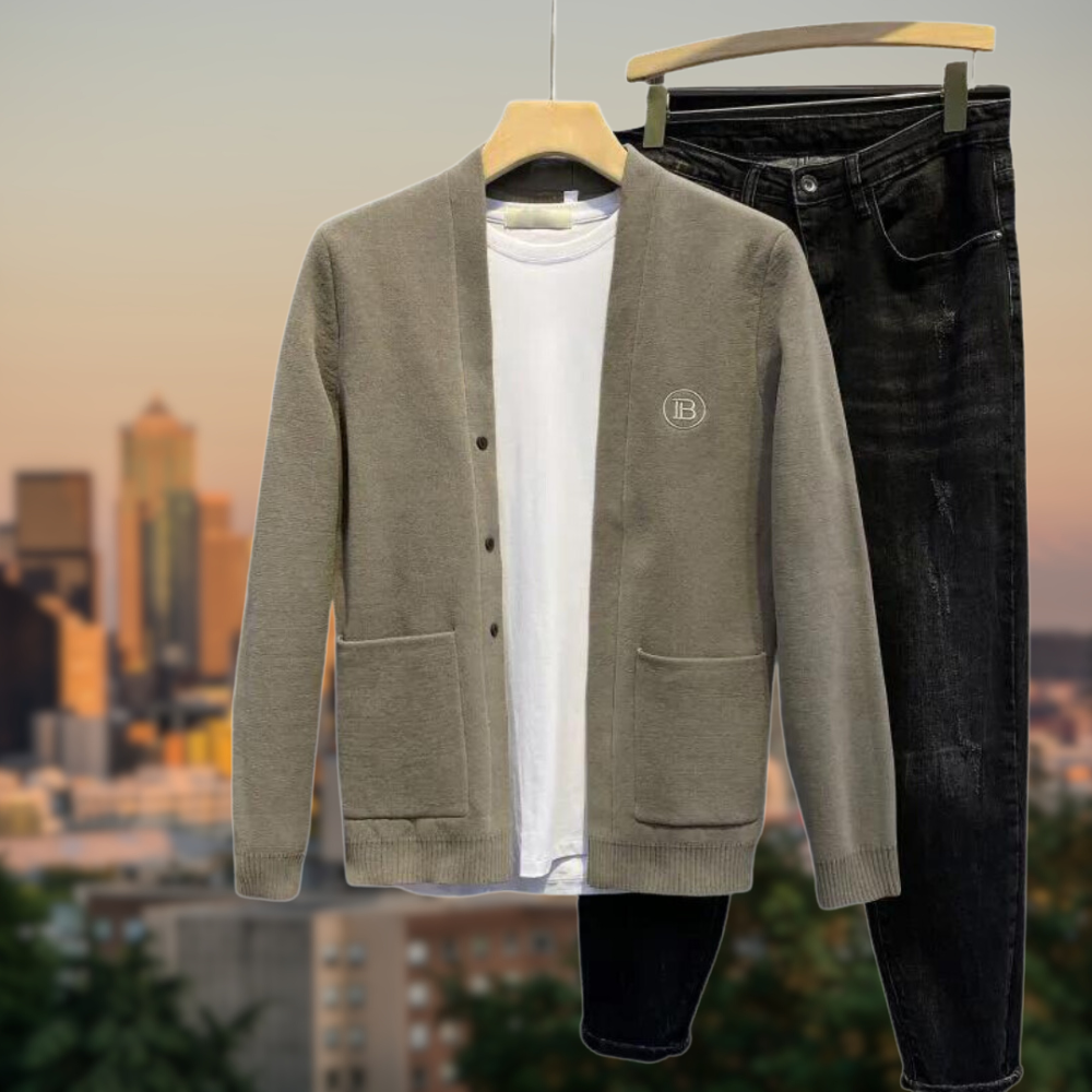 Men's Ribbed Jacket with Zipper and Comfortable Fit