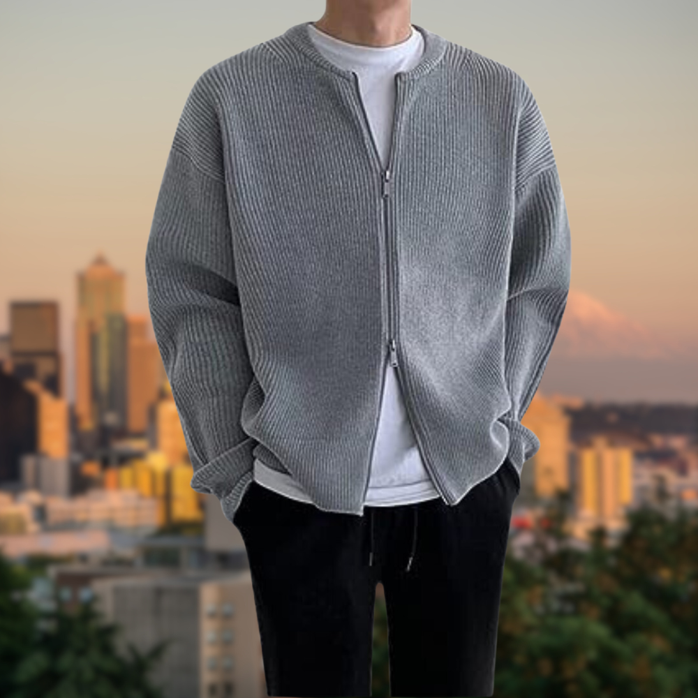 Men's Ribbed Jacket with Zipper and Comfortable Fit