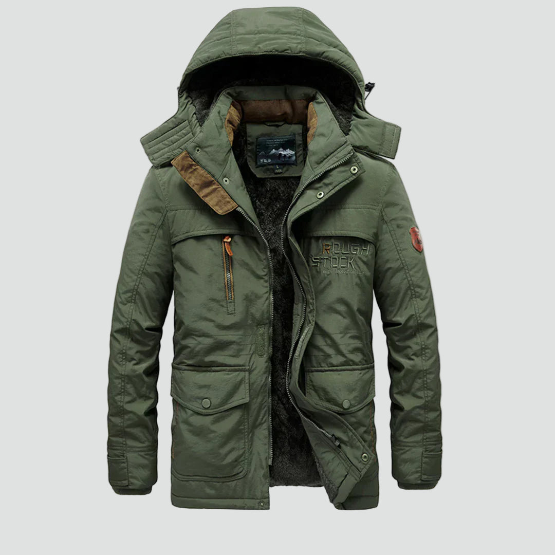 Casaco de inverno masculino grosso, forrado a polar, com capuz