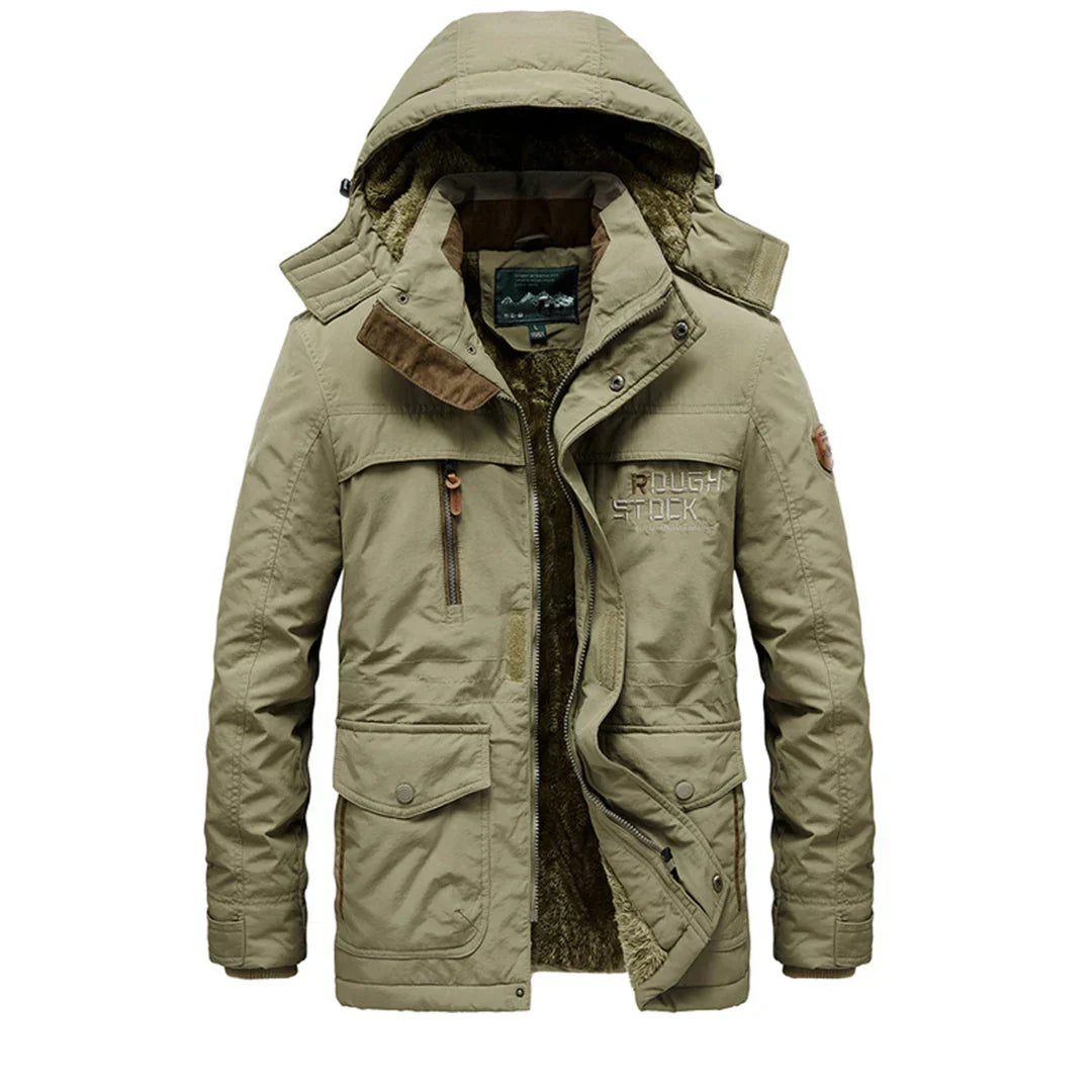Casaco de inverno masculino grosso, forrado a polar, com capuz