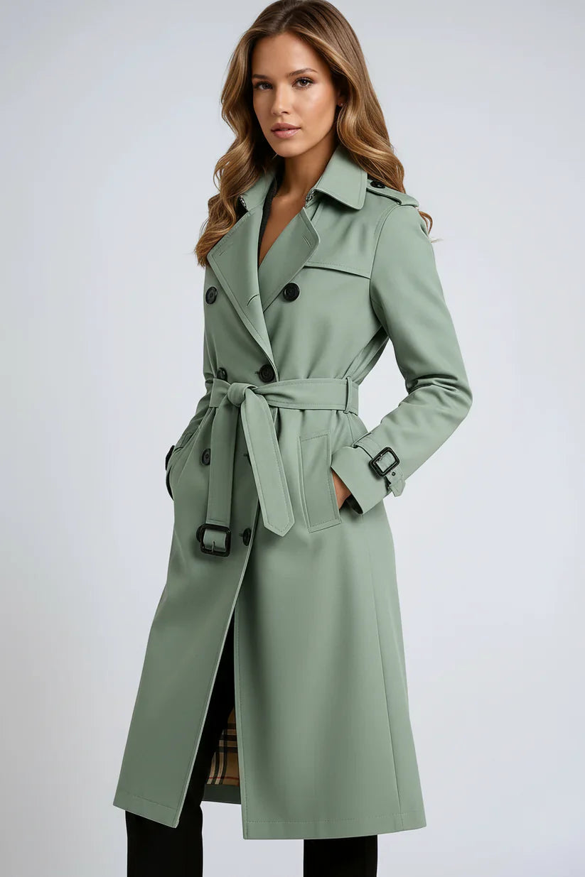 Lang trenchcoat til damer med dobbelt knaplukning
