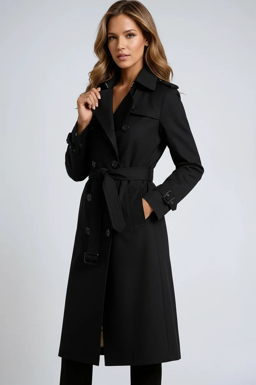 Lang trenchcoat til damer med dobbelt knaplukning