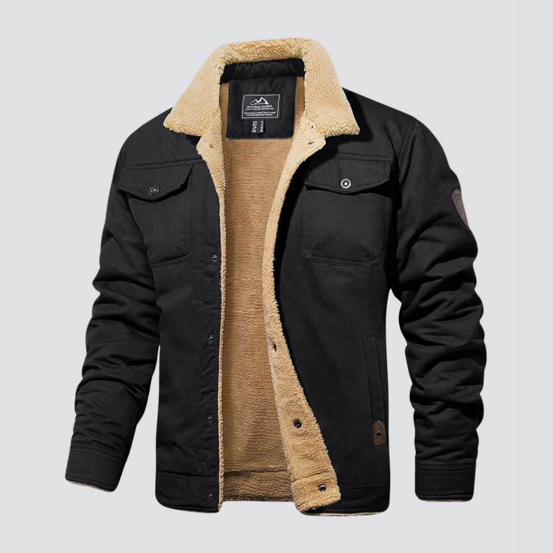 Veste d’hiver pour homme en polaire teddy, doublée, à boutons-pression