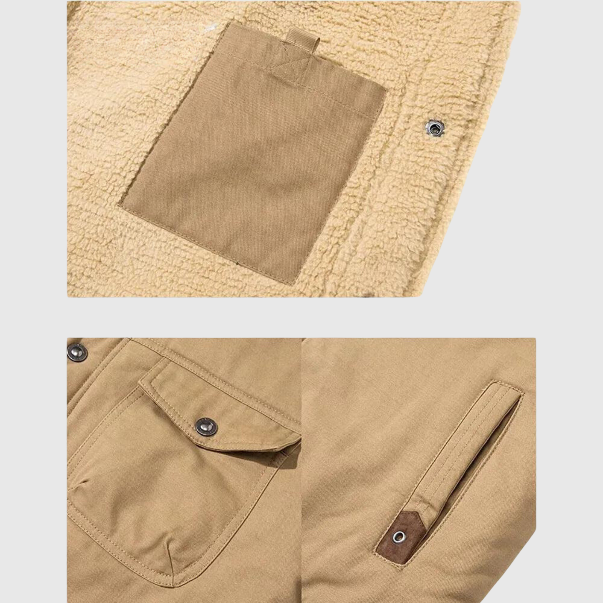 Casaco de lã Sherpa para homem, forrado, com botões de pressão e bolsos no peito