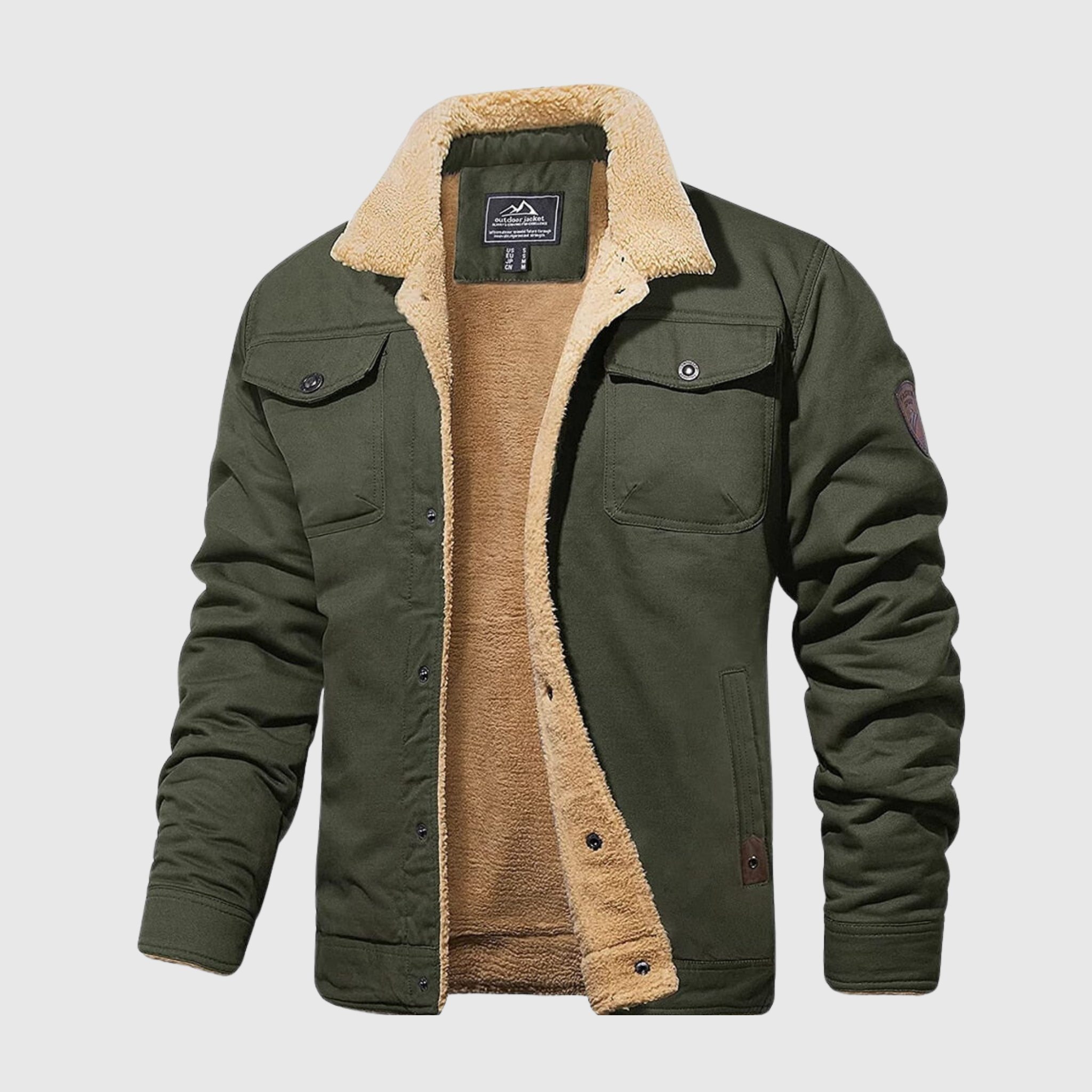 Casaco de lã Sherpa para homem, forrado, com botões de pressão e bolsos no peito