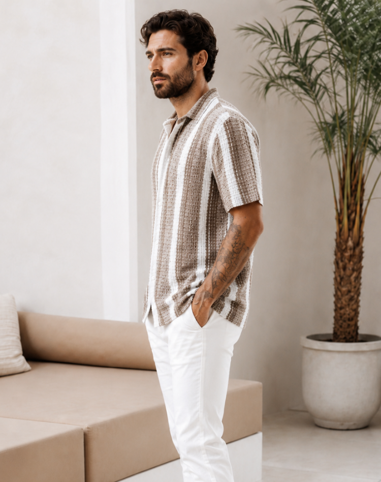 Camisa de rayas de manga corta para hombre casual verano