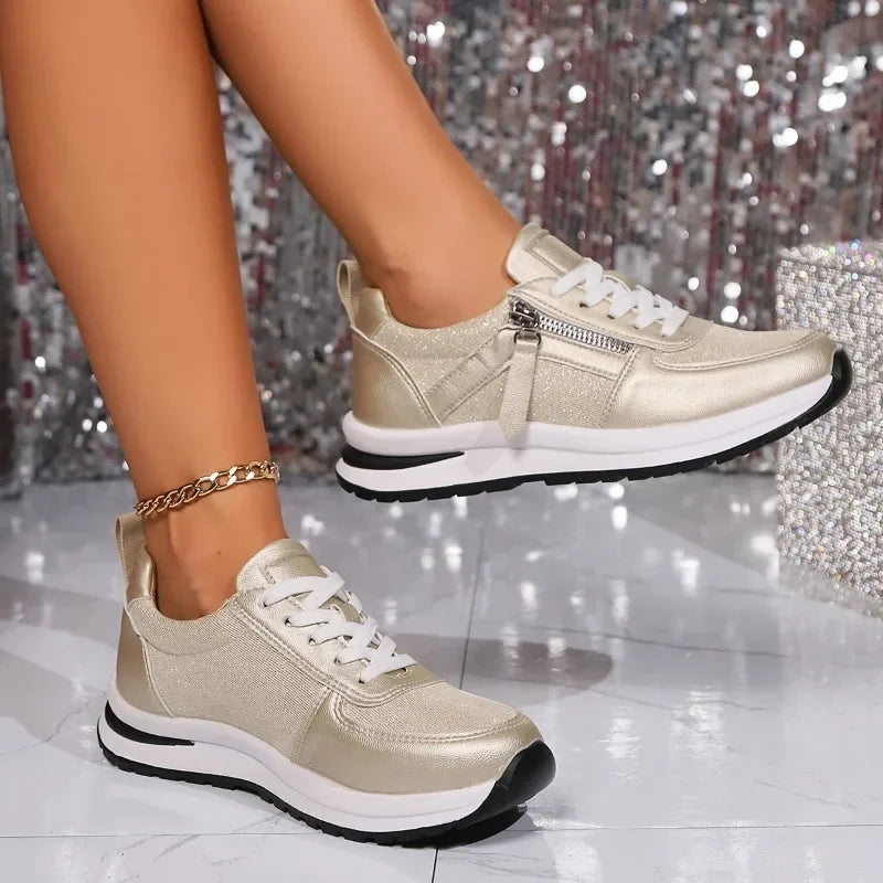 Γυναικεία ορθοπεδικά sneakers με φερμουάρ και κορδόνια