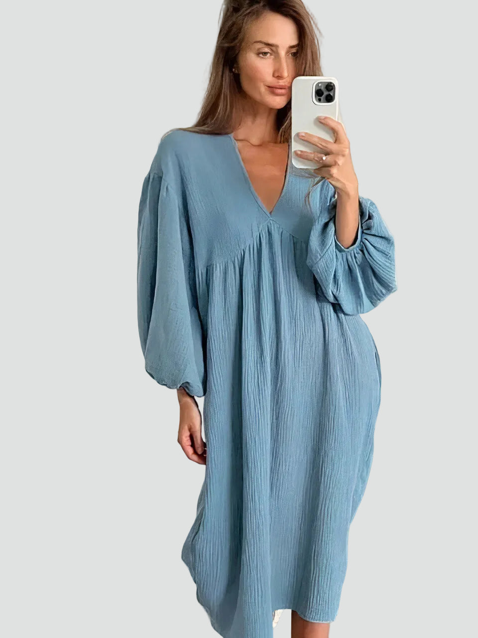 Nuisette midi avec col en V et manches bouffantes pour femme