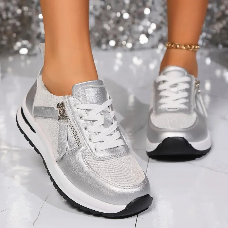 Γυναικεία ορθοπεδικά sneakers με φερμουάρ και κορδόνια