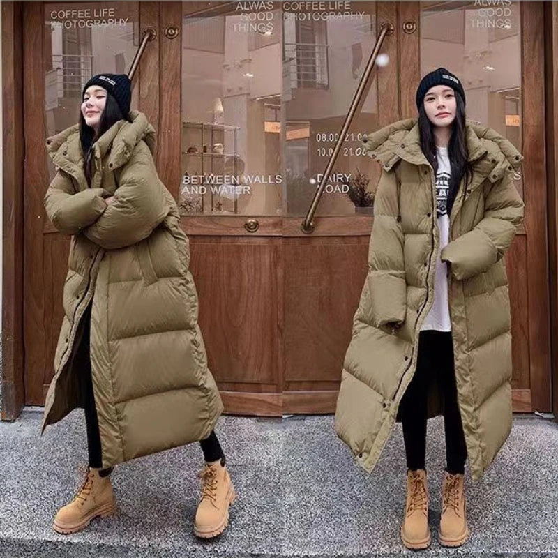 Long Padded Puffer Jacket for Women with Hood – Winter