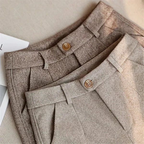 Herren-Plisseehose mit hoher Taille und geradem Bein